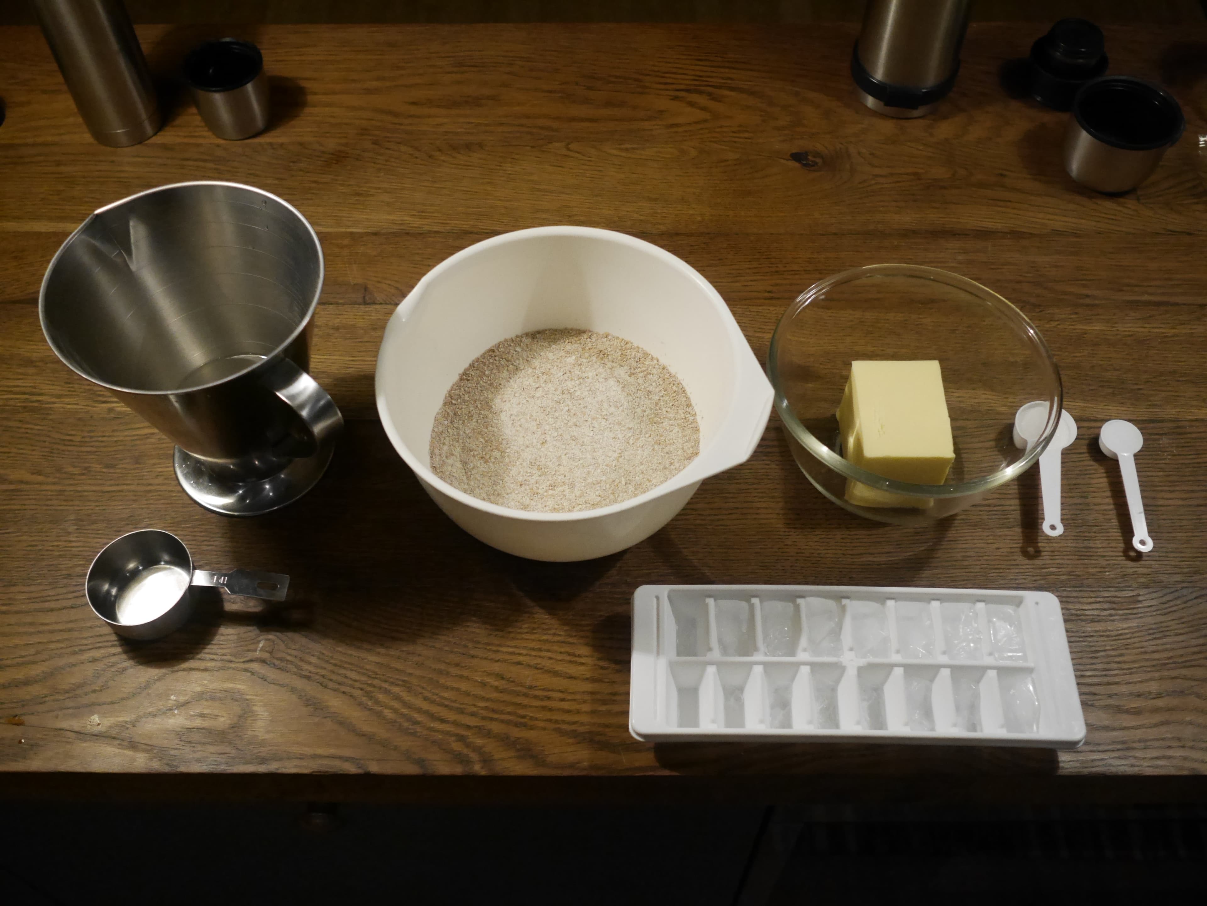 Ingredients measured out for making a pie crust.