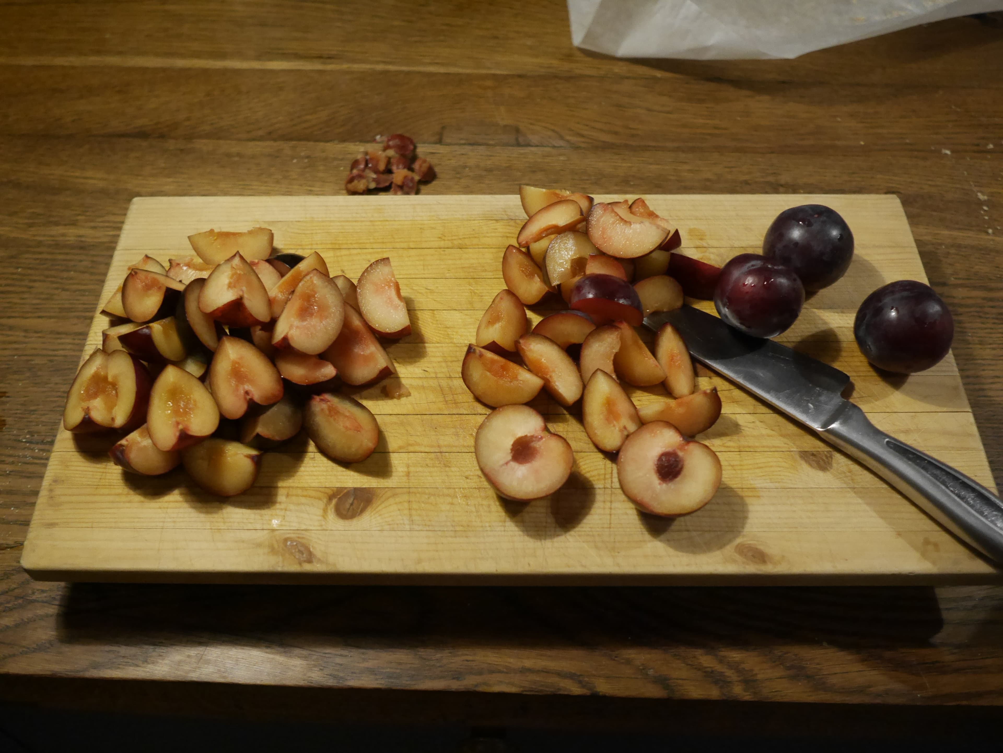 Plums cut into pieces.