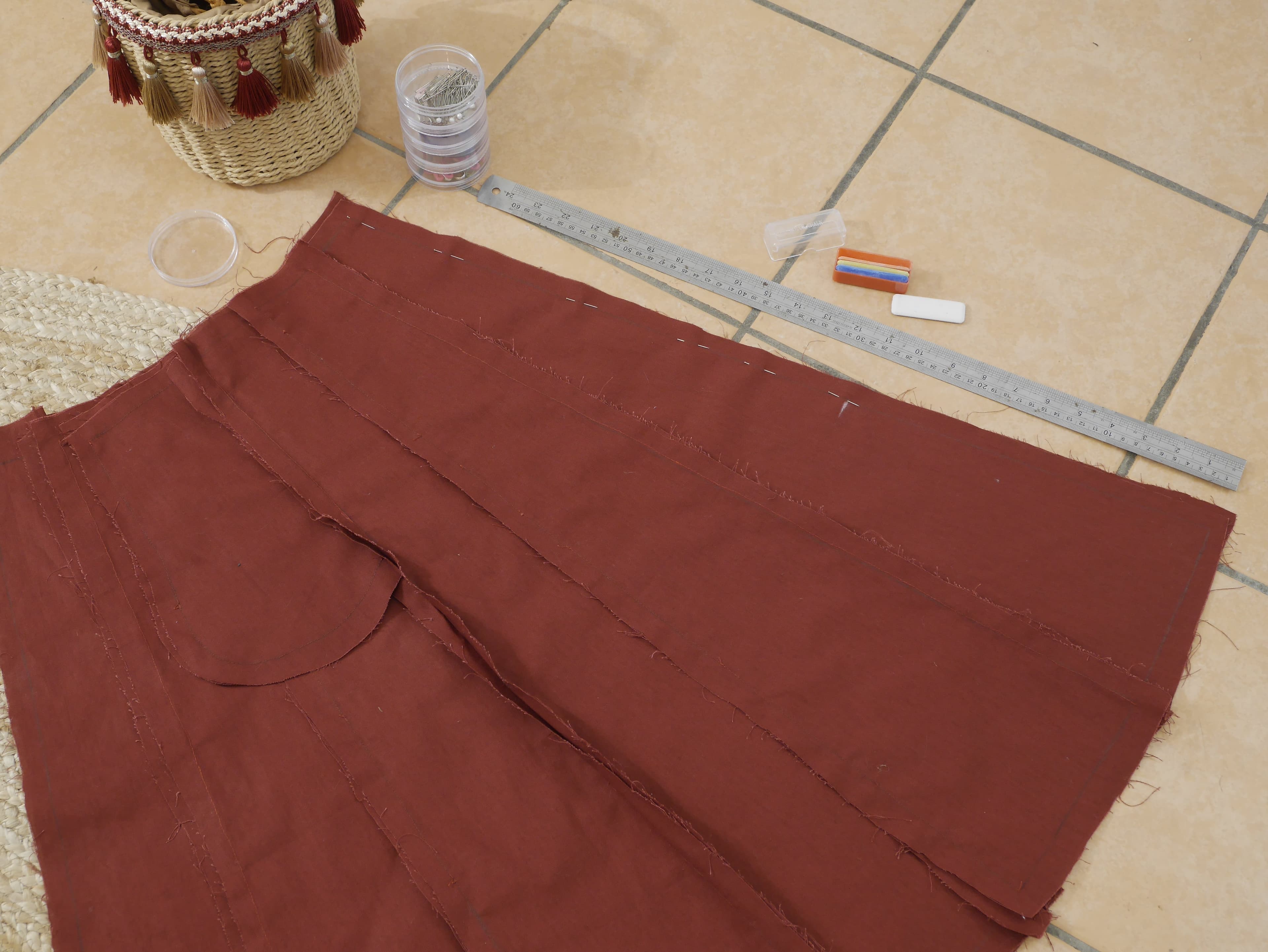 two large halves of the skirt with their pockets in place.