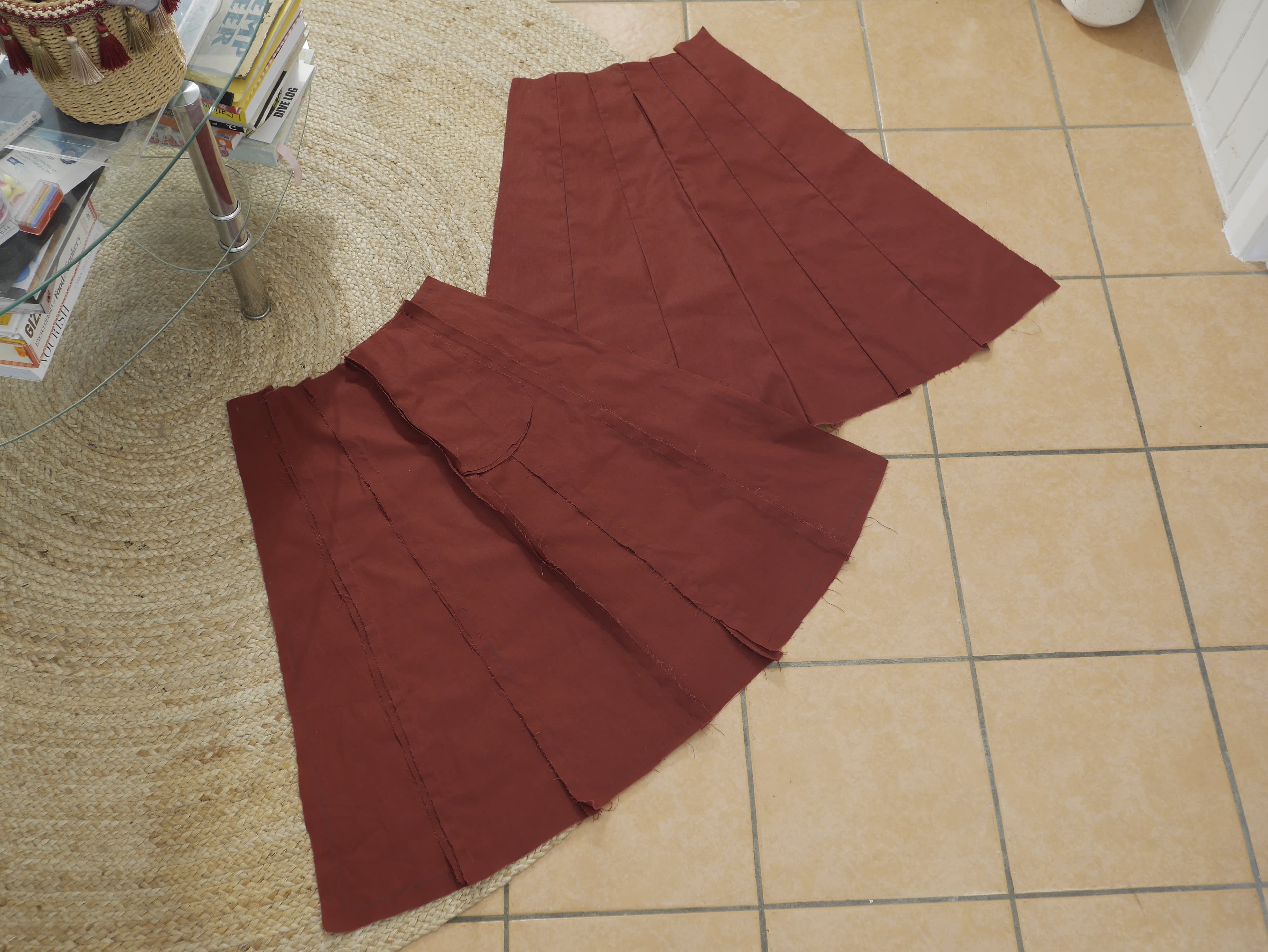 two large halves of the skirt with their pockets in place.